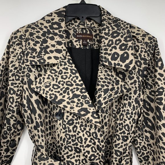Dana Buchman Trench Coat Leopard Print Double Breasted Jacket - Picture 5 of 14